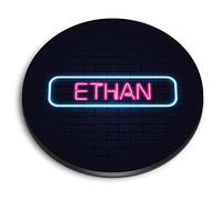 1x Round MDF Magnet 6cm - Neon Sign Design Ethan Name - Fridge Locker Office Whiteboard Toolbox #351909