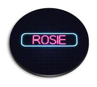 1x Round MDF Magnet 6cm - Neon Sign Design Rosie Name - Fridge Locker Office Whiteboard Toolbox #353464