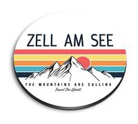 1x Round MDF Magnet 6cm - Zell am See Mountains Retro Style - Fridge Locker Office Whiteboard Toolbox #60669