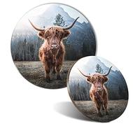 1x Round Mouse Mat & 1x Round 9cm Coaster Matching Set Horned Highland Cattle Cow Farm Mouse Pad, Gaming, Mousepad, Desk Accessory, Home Office #63166