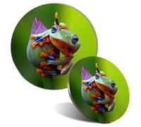 1x Round Mouse Mat & 1x Round 9cm Coaster Matching Set Javan Tree Frog Flying Frogs Mouse Pad, Gaming, Mousepad, Desk Accessory, Home Office #63174