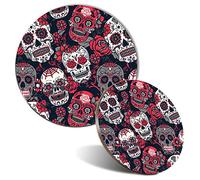1x Round Mouse Mat & 1x Round 9cm Coaster Matching Set Sugar Skulls Day of the Dead Mouse Pad, Gaming, Mousepad, Desk Accessory, Home Office #170015