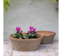 1x Round Terracotta Dish Planter with Frill Edge, Shallow Succulent Plant Pot, Redstone Weathered Terracotta Plant Pot, Aged Stone Rustic Pot, Weathered Seeds Bulb Crocus Pot Planter (Small)