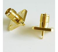 1X RP-SMA Female Center Solder 4 Hole Flange Chassis Panel Mount Brass Coaxial RF Adapter - High-Quality Straight Connector for Reliable Signal Transmission