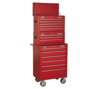 1x Sealey Topchest, Mid-Box & Rollcab 14 Red Drawer Stack - AP22STACK