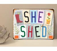1x She Shed Plants Garden Shed Retro Vintage Rustic Metal Plaque Sign Gift Novelty (mt847) (200mm x 150mm)