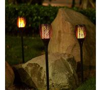 1X Solar Powered Waterprrof Outdoor Garden Dancing Flickering Flame Effect Stake Light Path Way Lamp - 51 Led - Black