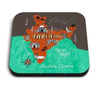 1x Square MDF Magnet 5cm - India Indian Delhi Map Travel Landmarks - Fridge Locker Office Whiteboard Toolbox #58703