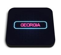 1x Square MDF Magnet 5cm - Neon Sign Design Georgia Name - Fridge Locker Office Whiteboard Toolbox #352990