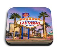 1x Square MDF Magnet 5cm - Welcome to Las Vegas Sign Dusk - Fridge Locker Office Whiteboard Toolbox #52431
