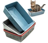 1x Strong Plastic Cat Tray - Durable Kitten Litter Box for Indoor Cats & Kittens - Portable, Rectangle Corner Pan Tray for Toilet Hygiene, Loo, Waste (Blue, MEDIUM)