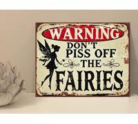 1x Warning Fairies Funny Garden Rustic Retro Metal Novelty Plaque Sign Gift mt876 (200mm x 150mm)
