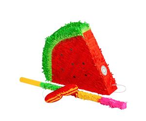 1x Watermelon Pop-Out Pinata Set with Stick & Blindfold Multi Stick Party Game