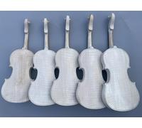 1x White violin 4/4 full size unfinished violin One Piece Flame Maple wood back Spruce top handmade (Fine grain) (Wide grain)