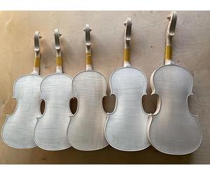 1x White violin 4/4 full size unfinished violin One Piece Flame Maple wood back Spruce top handmade (Fine grain) (Fine grain)