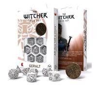 1x Witcher Geralt White Wolf Dice Set RPG 8pc + Coin by Q-Workshop