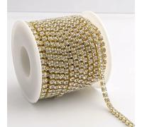 1Yard 10Yards/roll SS6-SS16 Crystal AB Claw Rhinestone Glass Sewn On Rhinestones Chain for Needlework Fabric Sewing Trimmings-1Crystal Gold-SS8-2.5mm-1 Yard - Pack