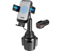 1Zero Auto Clamping Wireless Car Charger Sturdy Cup Phone Holder Mount 15W Fast Charging for iPhone 16 15 Pro Max Plus 14 13 12 11 XS X Samsung S24 Ultra S23 S22 S22 S21 S20 Pixel 8 Pro 7 6 5 4