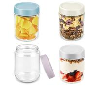 1ZIZIFA8 500 ml Glass Mason Jars with Leak-proof Lids, 4 Pack 16 oz Glass Overnight Oats Container,Storage Jars for Breakfast, Yogurt Mason Jar for Fruit, Pudding, Salad, JamSet of 4