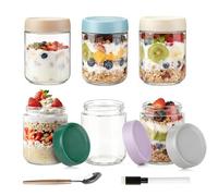 1ZIZIFA8 500 ml Glass Mason Jars with Leak-proof Lids, 6 Pack 16 oz Glass Overnight Oats Container,Storage Jars for Breakfast, Yogurt Mason Jar for Fruit, Pudding, Salad, Jam Set of 6
