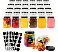 1ZIZIFA8 Hexagon Glass Canning Jars with Lids 30-Pack - 180ml Airtight Empty Glass Jars, for Jam, Honey, Pickles, Candle Making, DIY Wedding Favors & Food Storage(Blacks Lids)