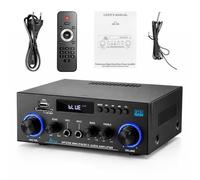 2.0 Channel Stereo Audio Amplifier with Bluetooth 5.3 | 800W Peak (50W+50W RMS), FM Radio and Microphone, Bass/Treble Control, Compatible with TV, Smartphone, Car, PC and Karaoke