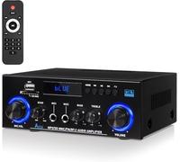 2.0 Channel Stereo Audio Amplifier with Bluetooth 5.3, FM Radio and Microphone - 1000W Peak (50W+50W RMS), Bass/Treble Control, Compatible with TV, Smartphone, Car, PC and Karaoke