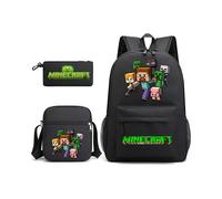 (2_01) Minecraft 3pcs Sets Backpack Mochila Kids Capacity Bags-1