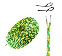2 * 1/1.5/2.5mm² Pure Copper Twisted Wire,Yellow-Green Flexible PVC Insulated, Low Resistance & Flame Retardant for Home Wiring, Audio Systems, Lighting, DIY, with Ties(2x1.5mm²)