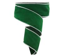 2-1/2 Inch, 20 Yards Red Velvet Wired Ribbon with Gold Beads Edge, Christmas Wire Edge Ribbon (Green)