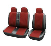 2+1 Front Seat Covers Red Black Transporter Van Comfort Faux Leather + Premium Fabric