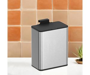 2.1-Gallon, 8 L Hanging Kitchen Trash Can with Lid, Cupboard Door Hanging or Wall-Mounted, Silver