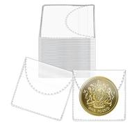 2.1 x 2.1 Inches Clear Plastic PVC Coin Envelope Wallets Single Pocket Coin Sleeves Individual Plastic Coins Holders Badge Holders for Coins Currency Bills Collectors Jewelry Storage - Square