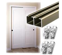2/10/20/30 ft Sliding Door Track Kit - Aluminum Pocket Door Hardware with Rollers - Bypass Double Door System for Bathroom & Bedroom (Champagne 17ft/5.2m)