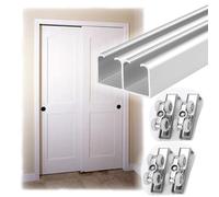 2/10/20/30 ft Sliding Door Track Kit - Aluminum Pocket Door Hardware with Rollers Bypass System for Bathroom & Bedroom Silver Finish 16ft (4.9m)