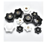 2-10pcsThumb Knob Nut M4 M5 M6 M8 M10 M12 Black White Clamping Handle Plum Thread Hand Mechanical Manual Tighten Star Nuts(No Perforated,M6(Head 25mm) 5pcs)