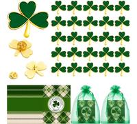 2/12/24 Pcs St. Patrick's Day Clover Lapel Pins Irish Lucky Shamrock Pins Brooches Jewelry for Women and Men Culture Celebration Pin Festivals Gift, normal, Stainless Steel, amazonite