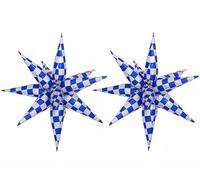 2 * 12 Pcs Blue Silver Iridescent Checkered Star Foil Balloons/Race Car Party/Talladega Nights 1st Birthday/Outer Space Galaxy Theme/Las Vegas Casino Bar Party/Father's Day(2Pcs Blue laser)