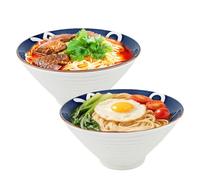 2×1200 ML Ceramic Large Ramen Bowl Set, Soup Bowls Inspired Dinnerware for Dessert, Cereal, Noodle, Porridge, Thai Udon Wonton Soup Pho, White (20 * 8.3cm), Dishwasher and Microwave Safe BPA Free