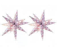 2 * 12Pcs Pink Silver Holographic Checkered Explosion Star Foil Balloons/Iridescent Balloons for Y3K Girl, KPOP Idol Demon Hunters Singer Party/Tayl Popular Singer Concert Birthday(2Pcs Pink Laser)