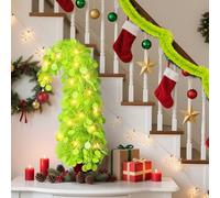 2.13FT Pre-Lit Lime Green Christmas Tree, Bendable Whimsical Christmas Tree with Lights & Glitter Red Ball, Tabletop Small Xmas Trees Easy Setup Holiday Decor for Home Living Room Pathway Office Party