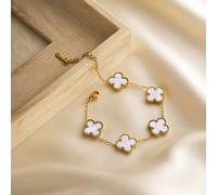 (2) 18k Gold Plated Black Four Leaf Clover Bracelet Waterproof Stainless Steel