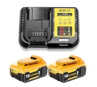 2× 18V 8.0Ah/8000mAh DCB184 Replacement for Dewalt Battery and DCB112 Charger Compatible with Dewalt Battery 18Volt DCB182 DCB200 DCB107 DCD/DCF/DCG/DCS Cordless Power Tools with LED indicator