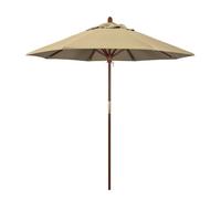 2.1m Round Garden Parasol with White Base - Solid Wood Construction, Sunshade for Beach, Terrace, Balcony, Small Gardens, and Patios