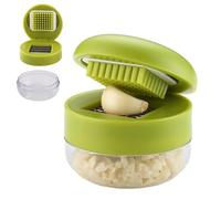 2/1Pc Mini Garlic Chopper and Press with Container, Kitchen Manual Garlic Mincer Crusher Cutter Grinder, Stainless Steel Blades, Handheld Garlic Slicer Dicer Tool - Easy-Squeeze, Easy to Clean (2Pcs)