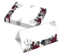 2.1x 3.5 In Place Cards for Halloween, Scored for Easy Folding, Floral and Skull Seating Cards, Table Tent Style Name Cards for Dinner Reception, Buffet Banquets, Happy Halloween Decorations -03