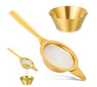 2.2" Gold/Silver Matcha Strainer, 30 Fine Mesh Matcha Sifter with Handle and Base, Stainless Steel Tea Strainer Fine Mesh, Small Metal Matchas Strainers for Loose Tea Coffee Cocktail (Gold)