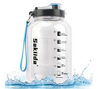 2.2 Litre Half Gallon Big Water Bottle With Removable Straw & Handle & Strong Strap - BPA Free Large Motivational Water Jug With Time Markings For Gym Sports Workout （2.2L） (Black)