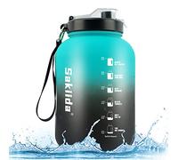 2.2 Litre Half Gallon Big Water Bottle With Removable Straw & Handle & Strong Strap - BPA Free Large Motivational Water Jug With Time Markings For Gym Sports Workout （2.2L） (B/G)