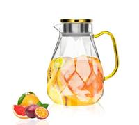 2.2 Litre Water Jug with Lid, Elegant Diamond Design Glass Jug with Handle, Decoration for Room, High Durability Pitcher Carafe for Ice Tea Maker, Juice, Hot/Cold Coffee